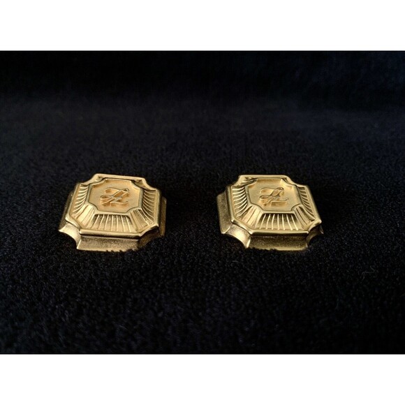 Karl Lagerfeld Signed Goldtone Clip On Square Earrings with KL Logo Vintage - Picture 2 of 7
